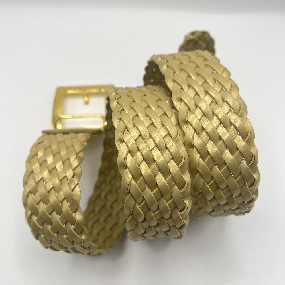 Michael Kors Braided Woven Leather Belt Medium Gold